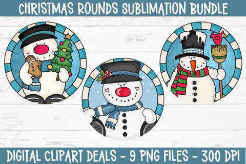 Christmas Rounds Sublimation Bundle - Bundle of 9 Santa & Snowmen Round Sublimation Designs Sublimation Digital Clipart Deals 