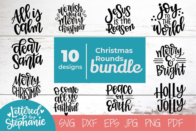 Christmas Rounds SVG, Christmas SVG Bundle, holiday round ornament svg designs SVG Lettered by Stephanie 