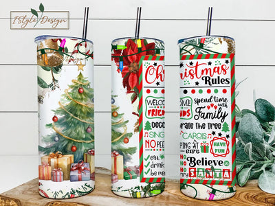 Christmas Rule Tumbler Wrap Seamless Sublimation Design 20oz Skinny Tumbler Straight Tapered Tumbler PNG File Digital Download Sublimation iStyleDesign 