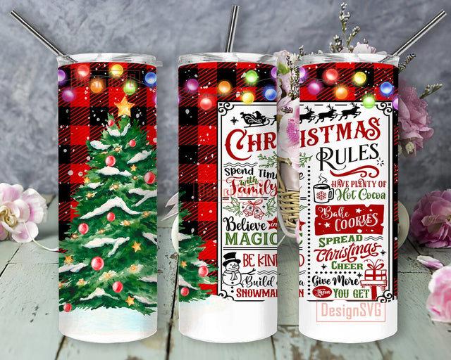 Christmas Rules 20oz Skinny Tumbler, Christmas Tree Design Tumbler, Christmas Plaid Tumbler Wrap, Merry Christmas Tumbler Template, Digital Download Sublimation DesignSVG 