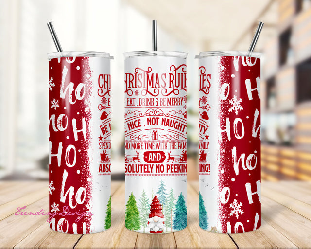 Christmas Rules 20oz Skinny Tumbler Wrap, Christmas Tumbler Sublimation Designs, Christmas Waterslide Template Sublimation TrendingDesign 