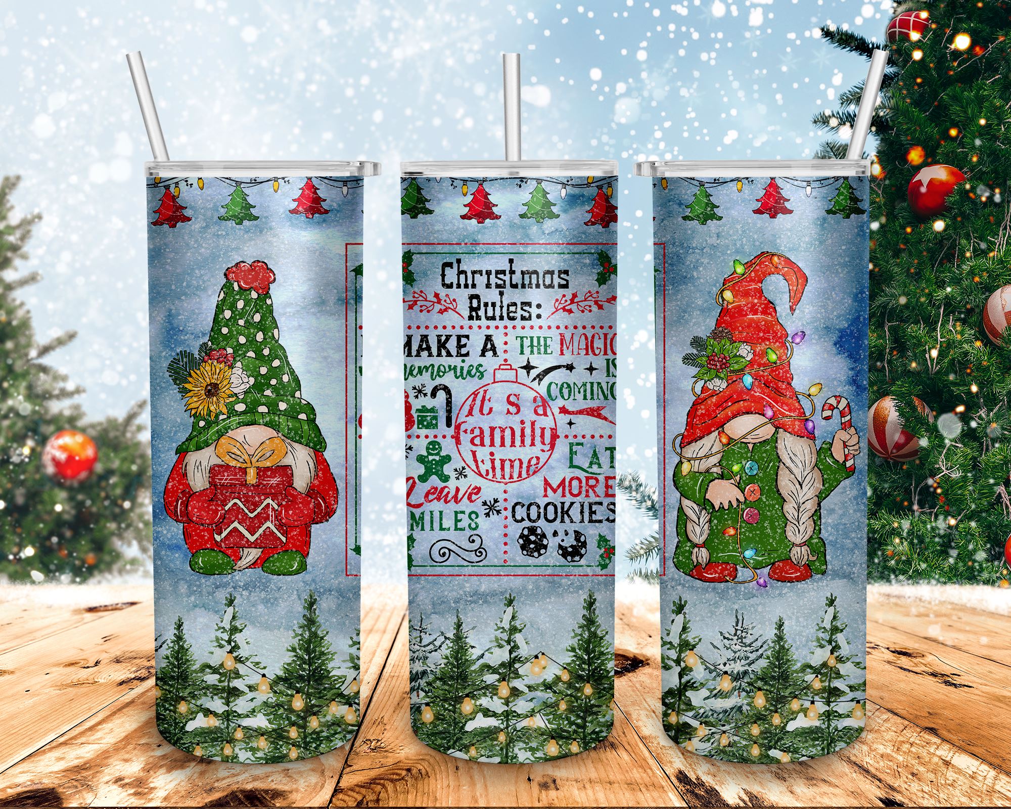 Gnomes Christmas 20oz Skinny Tumbler Sublimation Designs, Tumbler Wrap