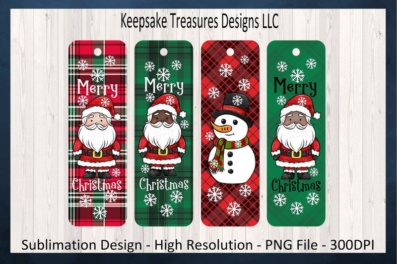 Christmas Santa and Snowman Bookmark Designs, Hand Drawn, Sublimation PNG Printable, Digital Download Sublimation Keepsake Treasures Designs LLC. 