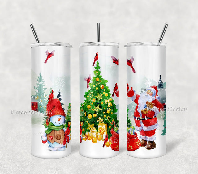 Christmas Santa Claus and Snowman 20 Oz skinny Tumbler wrap Png, sublimation graphics instant download Sublimation DiamondDesign 