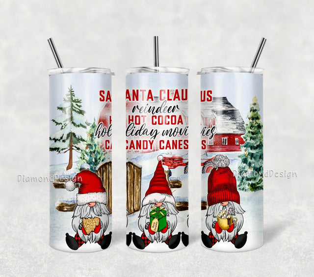 Christmas Santa Claus Reindeer Hot Cocoa 20 Oz Skinny Tumbler Png, Christmas Gnomes Straight Template Digital Download Sublimation DiamondDesign 