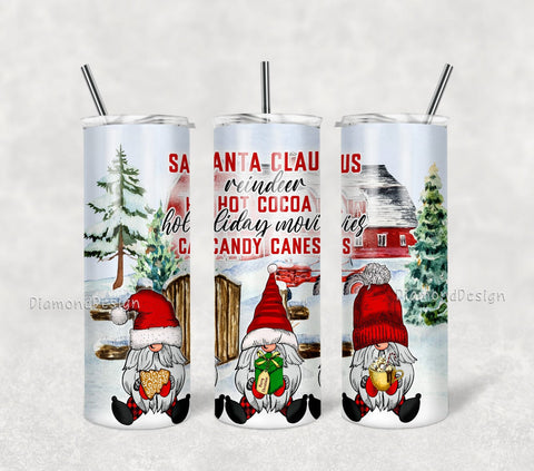 Christmas Santa Claus Reindeer Hot Cocoa 20 Oz Skinny Tumbler Png, Christmas Gnomes Straight Template Digital Download Sublimation DiamondDesign 