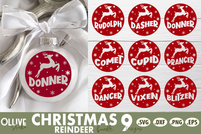 Christmas Santa's Reindeer Names Round SVG Bundle SVG Ollive Studio 