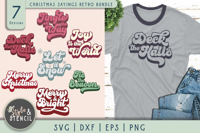 Christmas Saying Retro SVG Bundle SVG Style and Stencil 