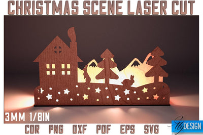 Christmas Scene Laser Cut SVG | Christmas Laser Cut SVG Design | CNC Files SVG Fly Design 