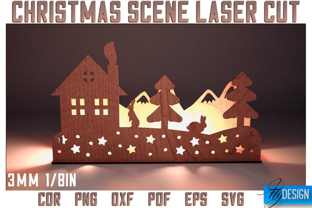 Christmas Scene Laser Cut SVG | Christmas Laser Cut SVG Design | CNC Files SVG Fly Design 