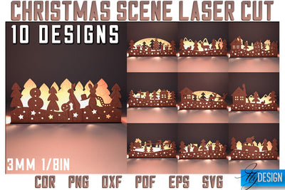 Christmas Scene Laser Cut SVG | Christmas Laser Cut SVG Design | CNC Files SVG Fly Design 
