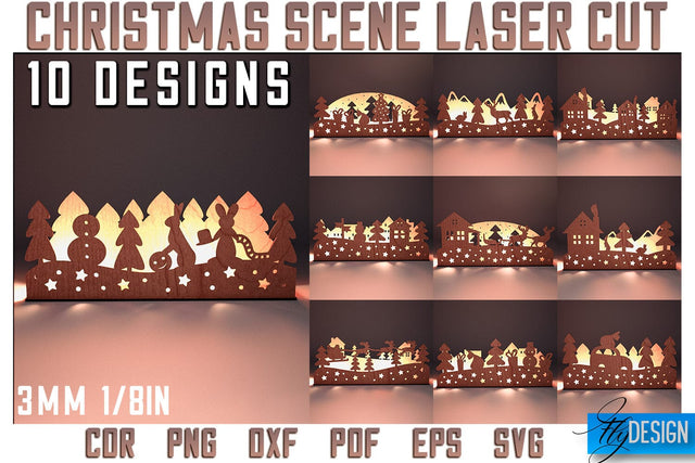 Christmas Scene Laser Cut SVG | Christmas Laser Cut SVG Design | CNC Files SVG Fly Design 