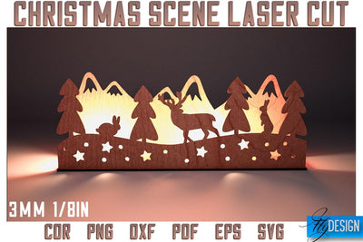 Christmas Scene Laser Cut SVG | Christmas Laser Cut SVG Design | CNC Files SVG Fly Design 