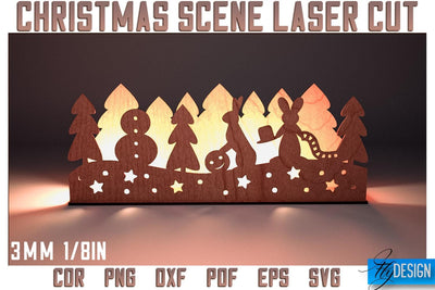 Christmas Scene Laser Cut SVG | Christmas Laser Cut SVG Design | CNC Files SVG Fly Design 