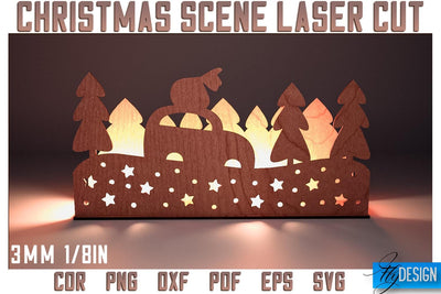 Christmas Scene Laser Cut SVG | Christmas Laser Cut SVG Design | CNC Files SVG Fly Design 