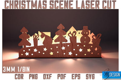 Christmas Scene Laser Cut SVG | Christmas Laser Cut SVG Design | CNC Files SVG Fly Design 