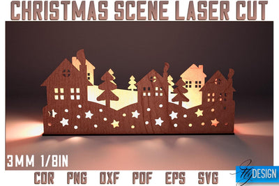 Christmas Scene Laser Cut SVG | Christmas Laser Cut SVG Design | CNC Files SVG Fly Design 