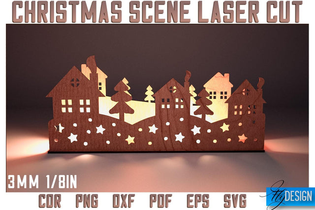Christmas Scene Laser Cut SVG | Christmas Laser Cut SVG Design | CNC Files SVG Fly Design 