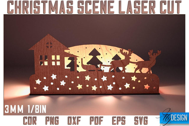 Christmas Scene Laser Cut SVG | Christmas Laser Cut SVG Design | CNC Files SVG Fly Design 