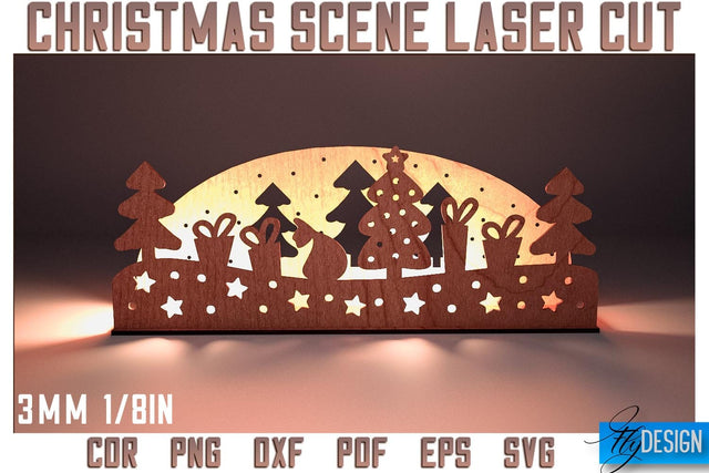 Christmas Scene Laser Cut SVG | Christmas Laser Cut SVG Design | CNC Files SVG Fly Design 