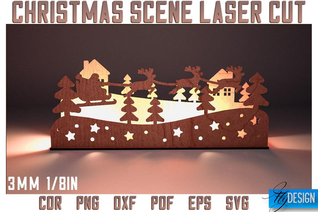 Christmas Scene Laser Cut SVG | Christmas Laser Cut SVG Design | CNC Files SVG Fly Design 