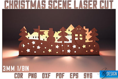 Christmas Scene Laser Cut SVG | Christmas Laser Cut SVG Design | CNC Files SVG Fly Design 