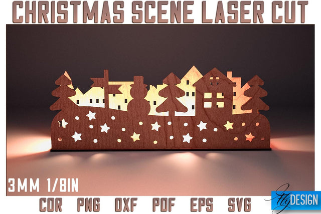 Christmas Scene Laser Cut SVG | Christmas Laser Cut SVG Design | CNC Files SVG Fly Design 