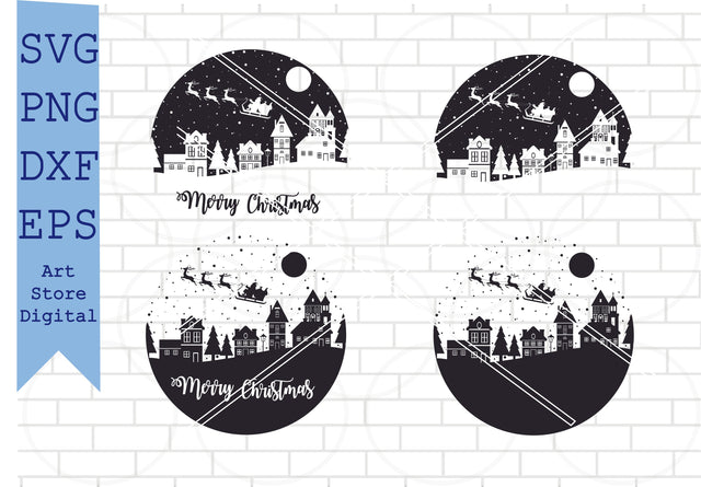 Christmas Scene Svg, Christmas Scene with Santa svg, Christmas svg, new year svg, christmas stencil, christmas paper cut, santa svg SVG Artstoredigital 