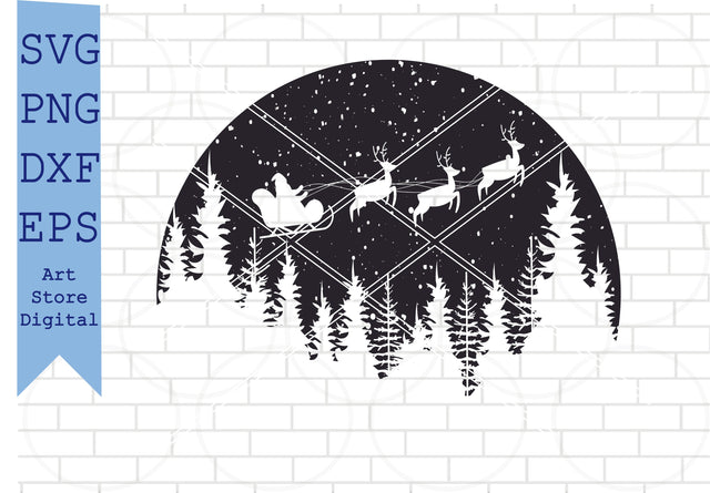 Christmas Scene Svg, Christmas Scene with Santa svg, Christmas svg, new year svg, christmas stencil, christmas paper cut, santa svg SVG Artstoredigital 