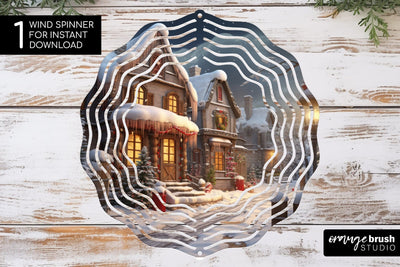 Christmas Scene Wind Spinner Sublimation Round PNG Design SVG OrangeBrushStudio 