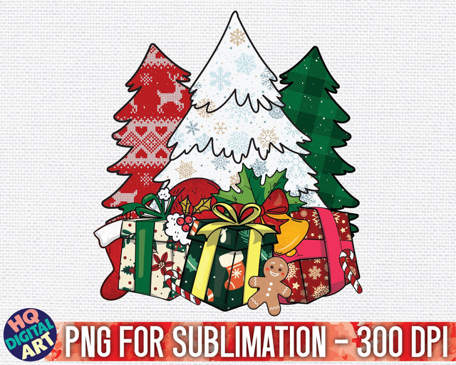 Christmas Scenery with trees and gifts PNG Sublimation SVG HQDigitalArt 