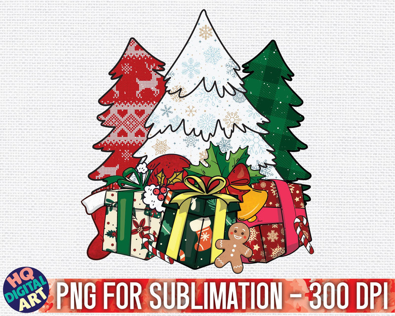 Christmas Scenery with trees and gifts PNG Sublimation SVG HQDigitalArt 