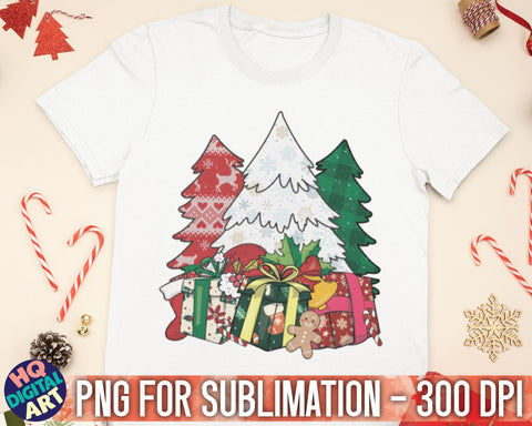 Christmas Scenery with trees and gifts PNG Sublimation SVG HQDigitalArt 