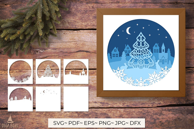 Christmas shadow box svg 3d Christmas paper cut design 3D Paper Olga Boat Design 