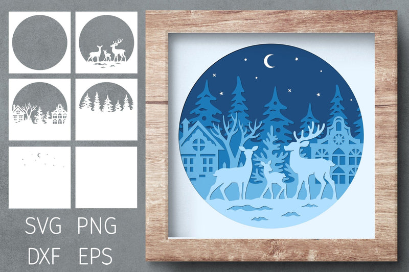 Christmas shadow box svg, 3d layered Christmas light box So Fontsy