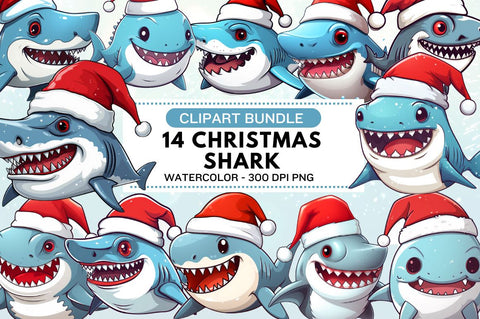 Christmas shark Clipart Bundle Sublimation Regulrcrative 