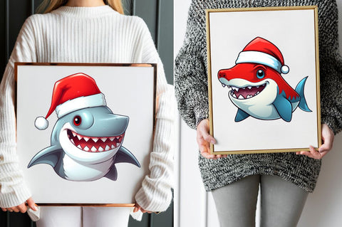 Christmas shark Clipart Bundle Sublimation Regulrcrative 