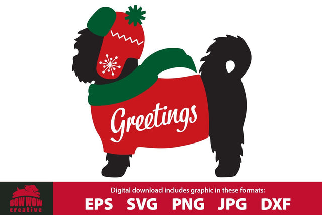 Christmas Shih Tzu Wearing Scarf and Hat SVG Sign Cutting File & Clipart SVG Bow Wow Creative 