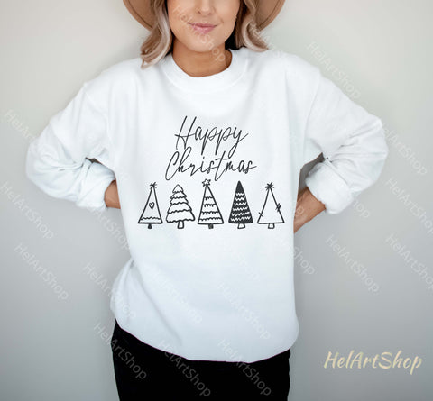 Christmas Shirt Svg, Doodle Christmas Tree svg, Happy Christmas Svg SVG _HelArtShop_ 