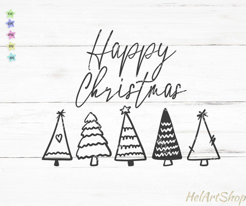 Christmas Shirt Svg, Doodle Christmas Tree svg, Happy Christmas Svg SVG _HelArtShop_ 