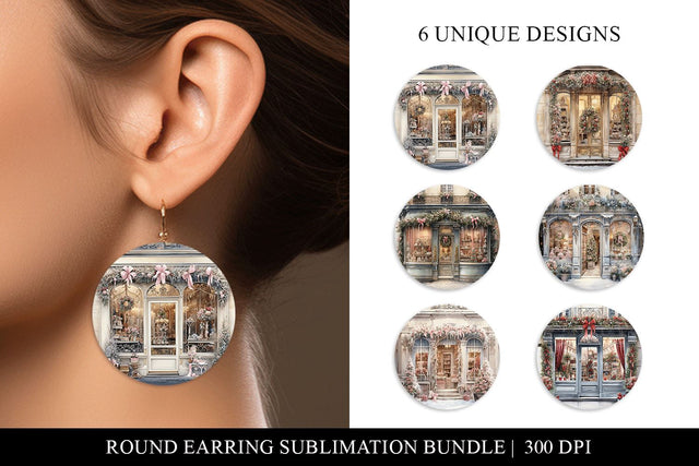 Christmas Shop Round Earring Sublimation Designs Sublimation BijouBay 