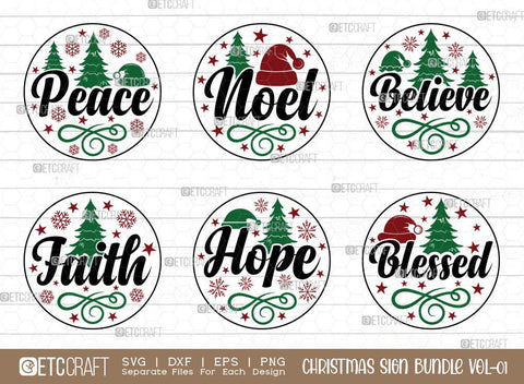 Christmas Sign Bundle Vol-01 | Peace Svg | Noel Svg | Believe Svg | Faith Svg | Hope Svg | Christmas Door Sign | Christmas Svg | Christmas Wood Sign Design SVG ETC Craft 