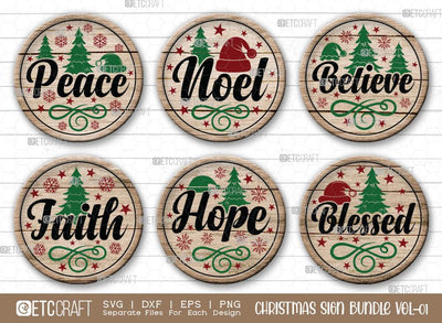 Christmas Sign Bundle Vol-01 | Peace Svg | Noel Svg | Believe Svg | Faith Svg | Hope Svg | Christmas Door Sign | Christmas Svg | Christmas Wood Sign Design SVG ETC Craft 