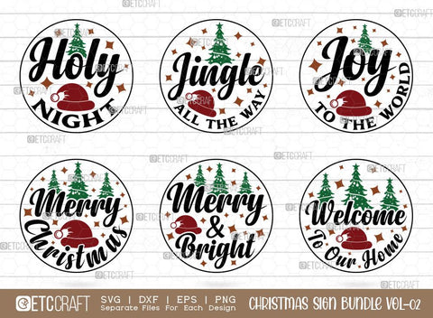 Christmas Sign Bundle Vol-02 | Holy Night Svg | Jingle All The Way Svg | Joy To The World Svg | Merry Christmas Svg | Merry & Bright Svg | Christmas Door Sign | Christmas Svg | Christmas Wood Sign Design SVG ETC Craft 