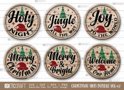 Christmas Sign Bundle Vol-02 | Holy Night Svg | Jingle All The Way Svg | Joy To The World Svg | Merry Christmas Svg | Merry & Bright Svg | Christmas Door Sign | Christmas Svg | Christmas Wood Sign Design SVG ETC Craft 