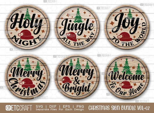 Christmas Sign Bundle Vol-02 | Holy Night Svg | Jingle All The Way Svg | Joy To The World Svg | Merry Christmas Svg | Merry & Bright Svg | Christmas Door Sign | Christmas Svg | Christmas Wood Sign Design SVG ETC Craft 