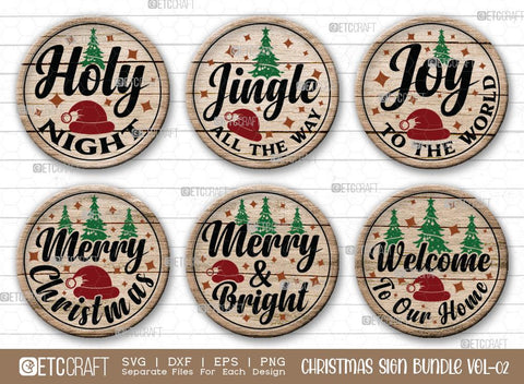 Christmas Sign Bundle Vol-02 | Holy Night Svg | Jingle All The Way Svg | Joy To The World Svg | Merry Christmas Svg | Merry & Bright Svg | Christmas Door Sign | Christmas Svg | Christmas Wood Sign Design SVG ETC Craft 