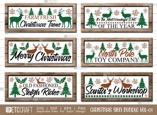 Christmas Sign Bundle Vol-04 | Farm Fresh Christmas Trees Svg | Merry Christmas Svg | Santa's Workshop Svg | North Pole Toy Company Svg | Time Of The Year Svg | Old fashioned Sleigh Rides Svg | Door Sign | Christmas Sign Design SVG ETC Craft 
