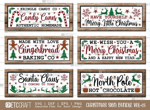 Christmas Sign Bundle Vol-05 | Candy Cane Svg | Merry Little Christmas Svg | Gingerbread Svg | Merry Christmas Svg | Santa Claus Is Coming Svg | North Pole Hot Chocolate Svg | Door Sign | Christmas Sign Design SVG ETC Craft 