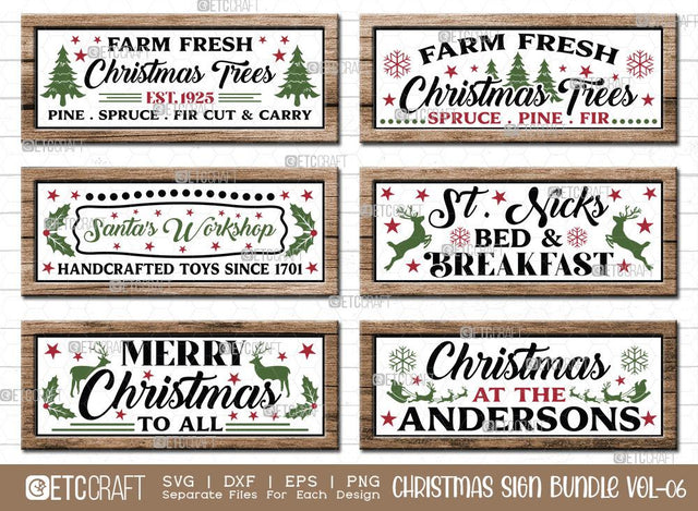 Christmas Sign Bundle Vol-06 | Farm Fresh Christmas Trees Svg | Santa's Workshop Svg | St. Nicks Bed And Breakfast Svg | Merry Christmas To All Svg | Christmas Wood Sign SVG ETC Craft 